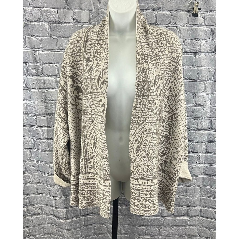 J. Jill Pure Jill  Birch Bark Print Beige Open Front Cardigan Sweater Large - Picture 10 of 10